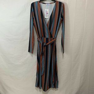Top Bloggers Boutique Women NWT Blue Tile Stripe Tie Waist Dress in Large